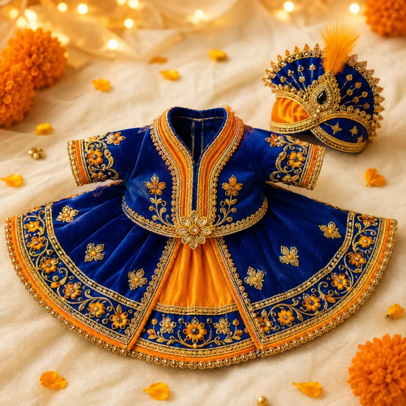 Blue and saffron Laddu Gopal Poshak